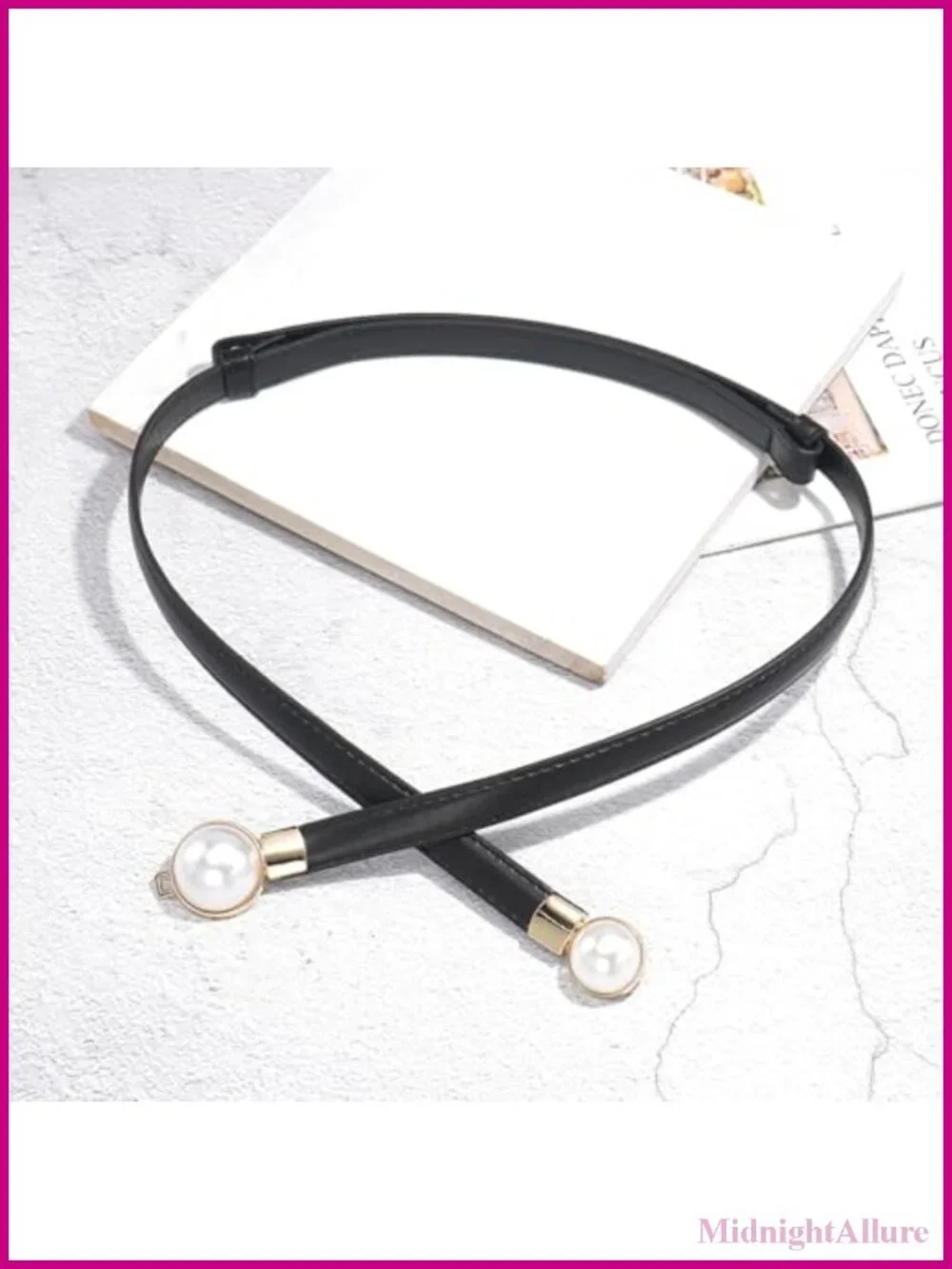 Skinny Belts Women Thin PU Leather Pearl Buckle Dress Belt